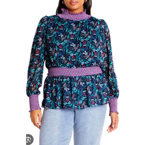 City Chic Analise Floral Smocked Top Size 14
